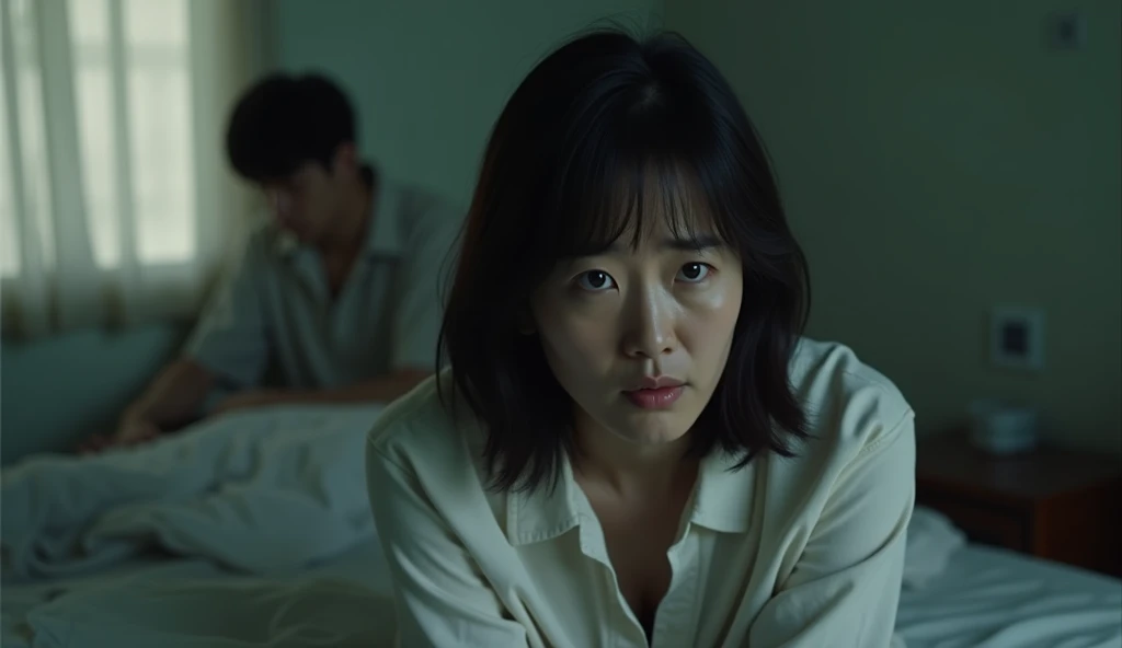 自宅で男性を背後に悩んでいる様子の女風ユーザーの画像