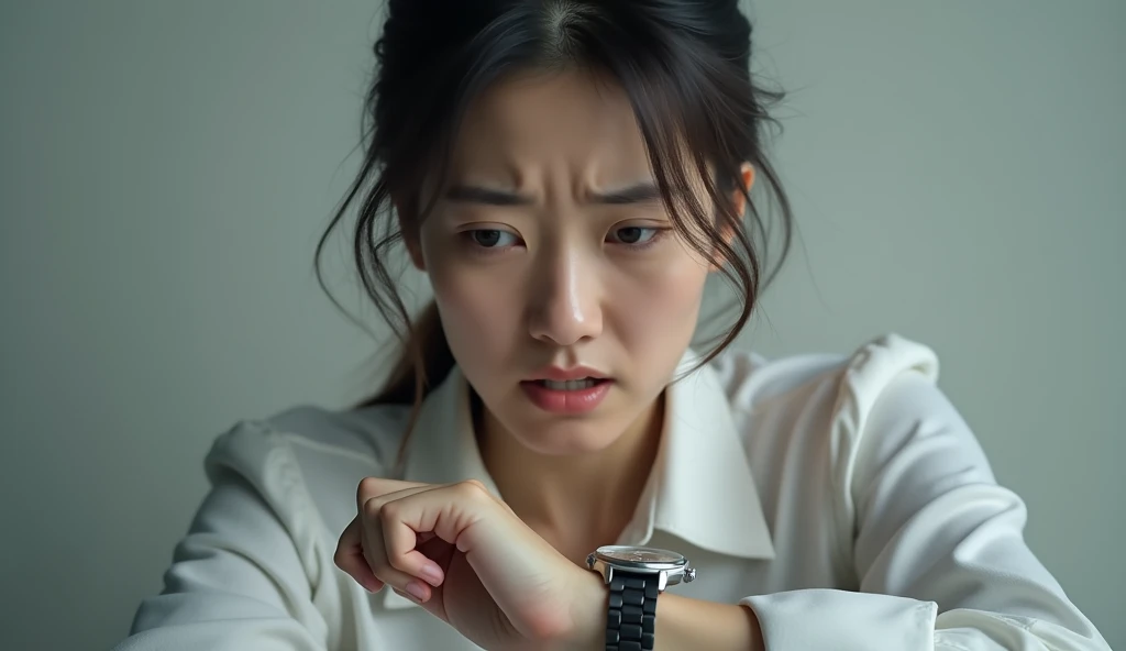 時計を見ながら焦っている様子の女風ユーザーの画像