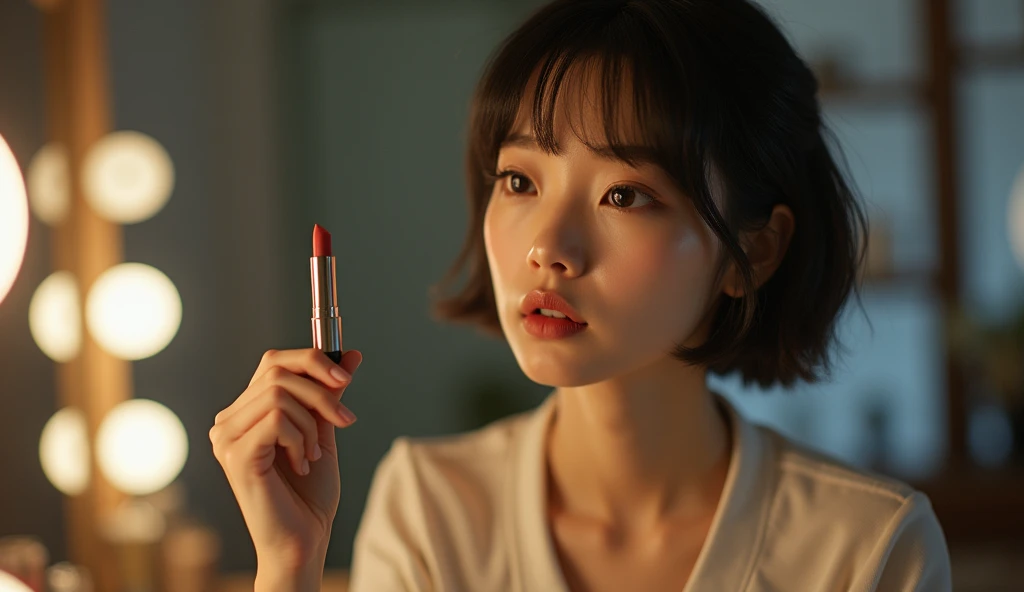 女風ユーザーがリップを持っている画像