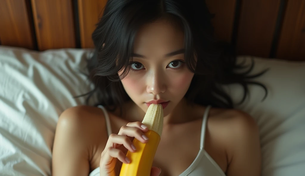 女風ユーザーが男性器を連想させるバナナを口に含んでいる画像