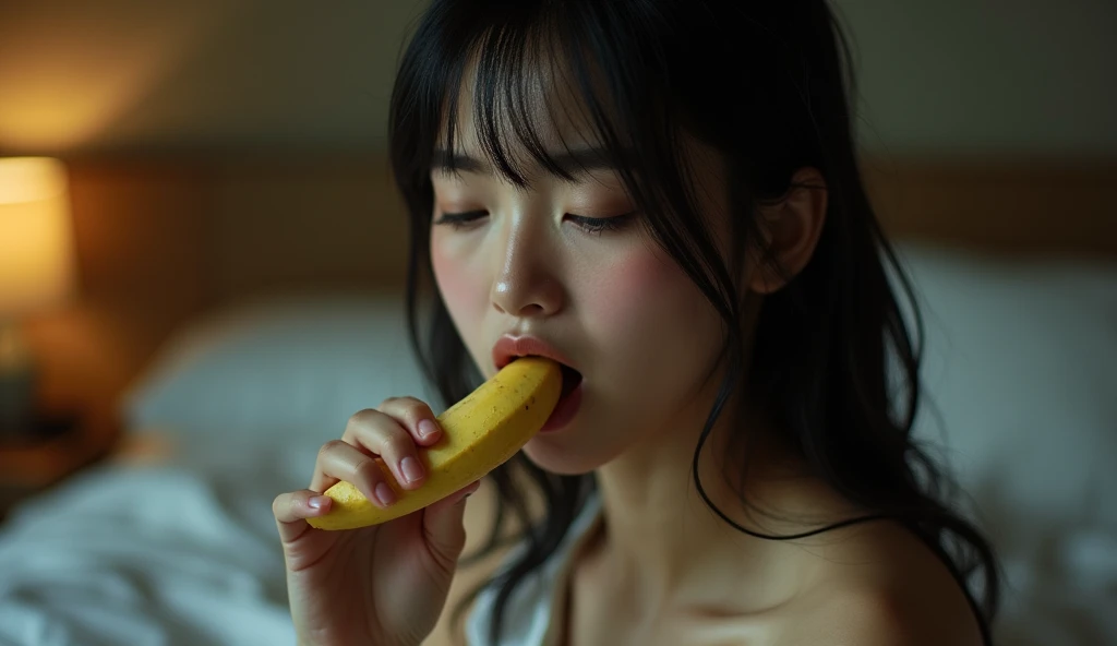 女風ユーザーが男性器を連想させるバナナを口に咥えている画像
