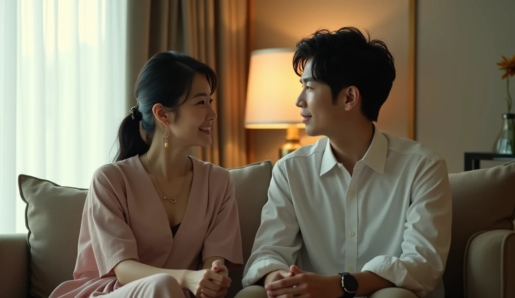 ソファで談笑している女風ユーザーと女性用風俗セラピストの画像