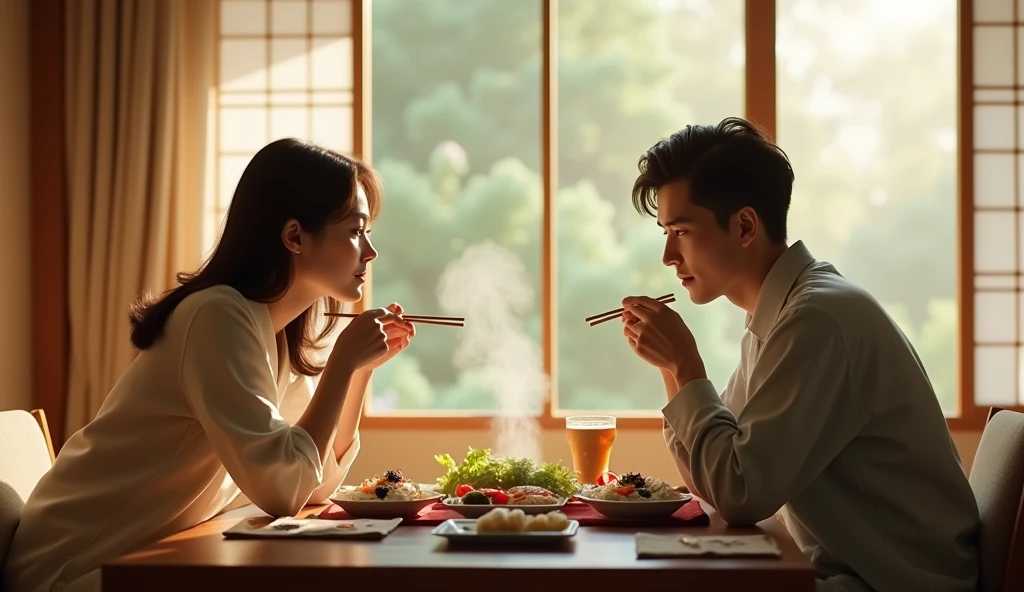 食事をしている女風ユーザーと女性用風俗セラピストの画像