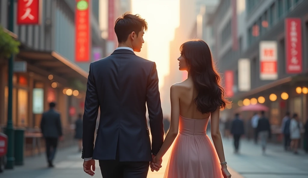 街中をデートしている女風ユーザーと女性用風俗セラピストの画像