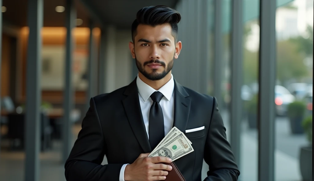 お札の束を手にしている女性用風俗セラピストの画像