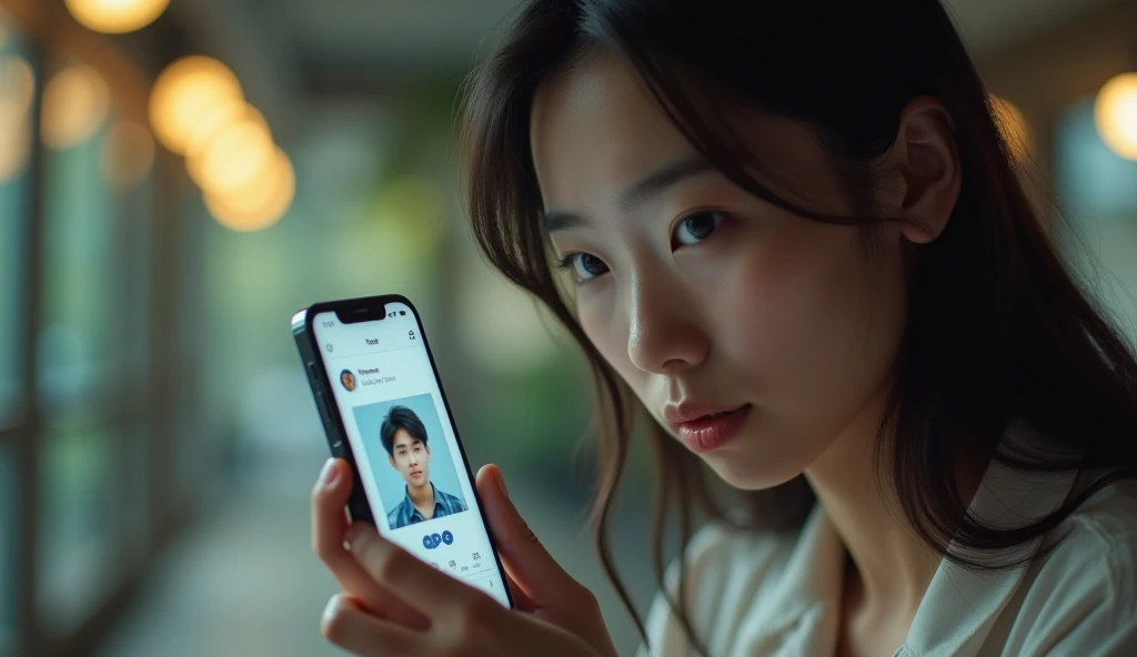 女性用風俗セラピストのSNSをスマホで見ている女風ユーザーの画像