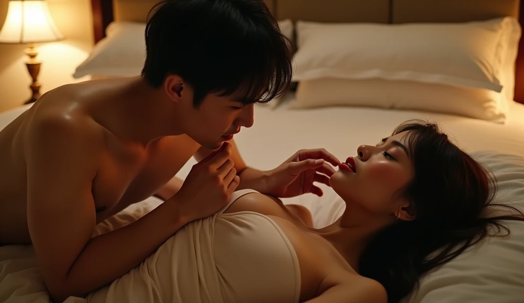 ベッドで女風ユーザーにマッサージをするところの女性用風俗セラピストの画像