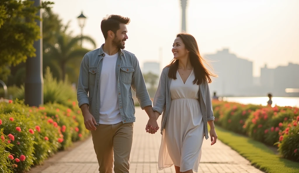 街中で手を繋いでデートしている女風ユーザーと女性用風俗セラピストの画像