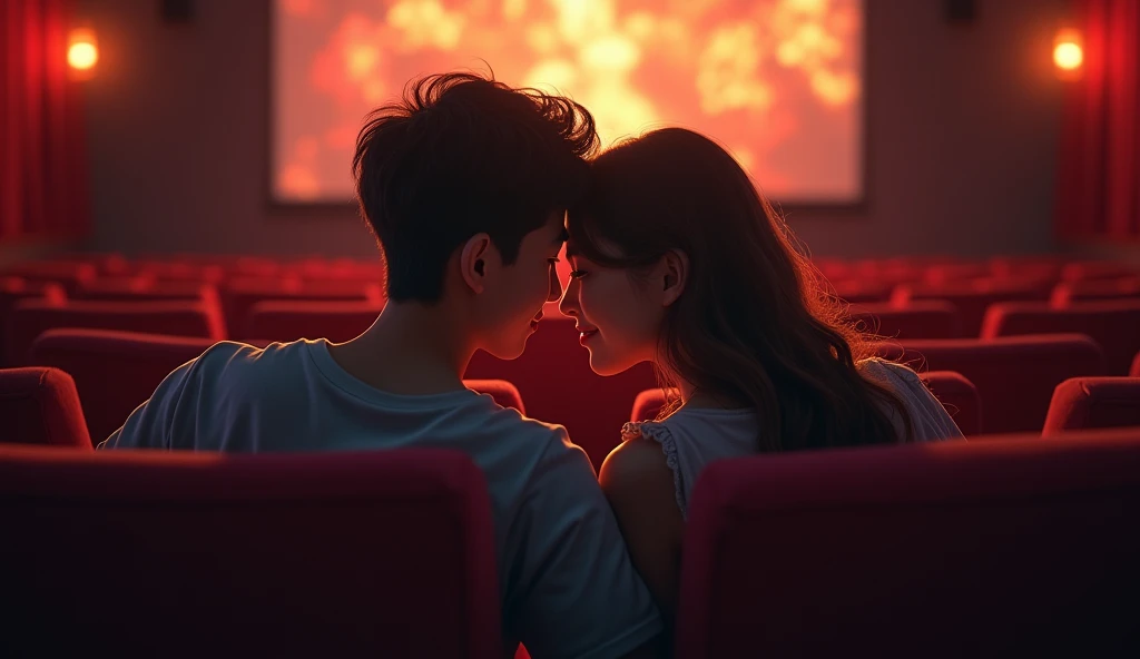 映画館で頭を寄せあっている女風ユーザーと女性用風俗セラピストの画像