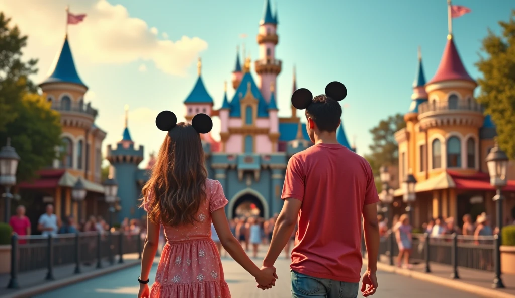 テーマパークで手を繋いでいる女風ユーザーと女性用風俗セラピストの画像