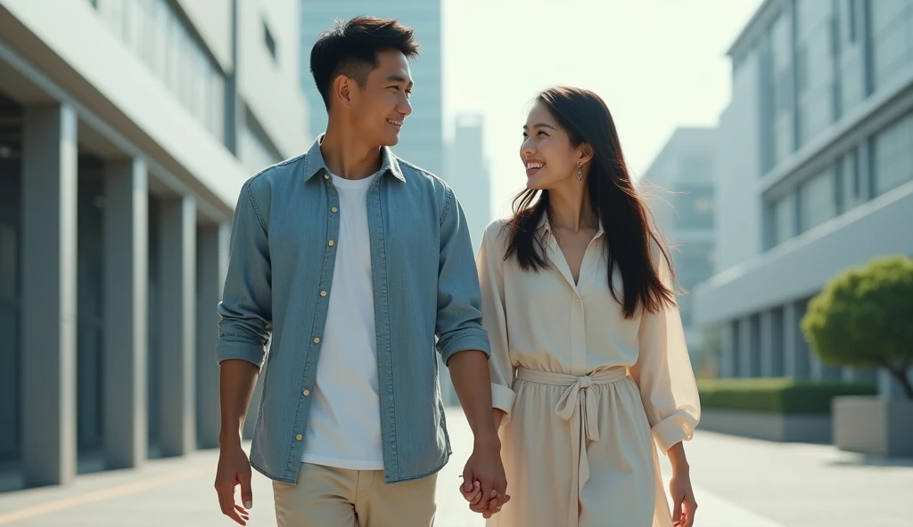 街中で手を繋いでいる女風ユーザーと女性用風俗セラピストの画像