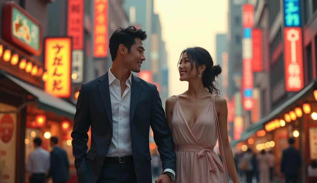 街中をデートする女風ユーザーと女性用風俗セラピストの画像