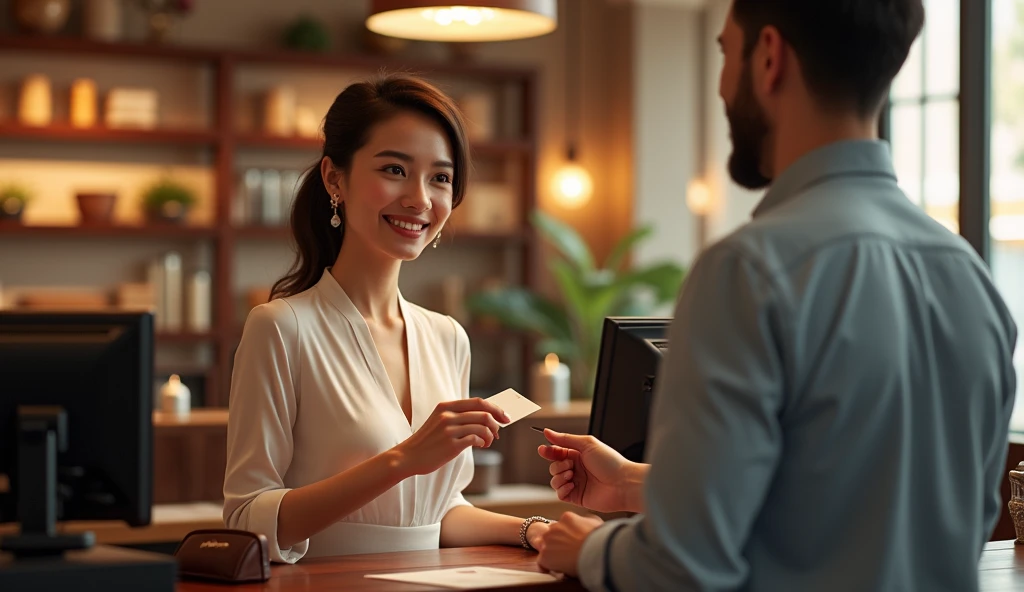 飲食店で会計をする女風ユーザーの画像