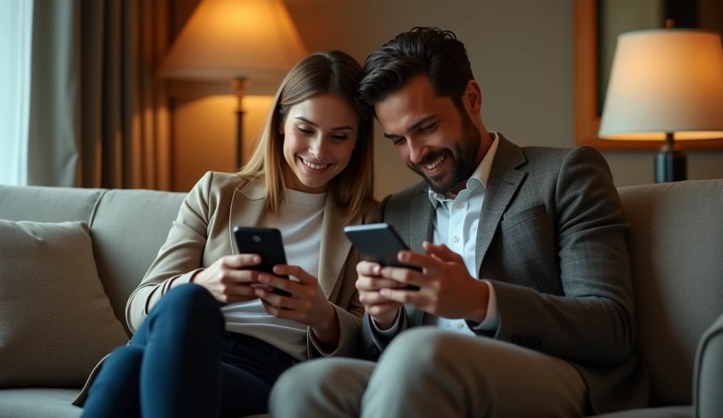 男女がスマホを触りながら連絡先を交換している画像