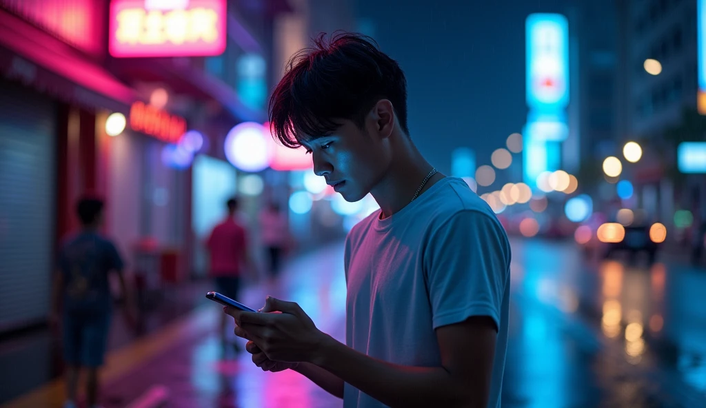 女性用風俗セラピストがうつむいてスマホを触っている画像