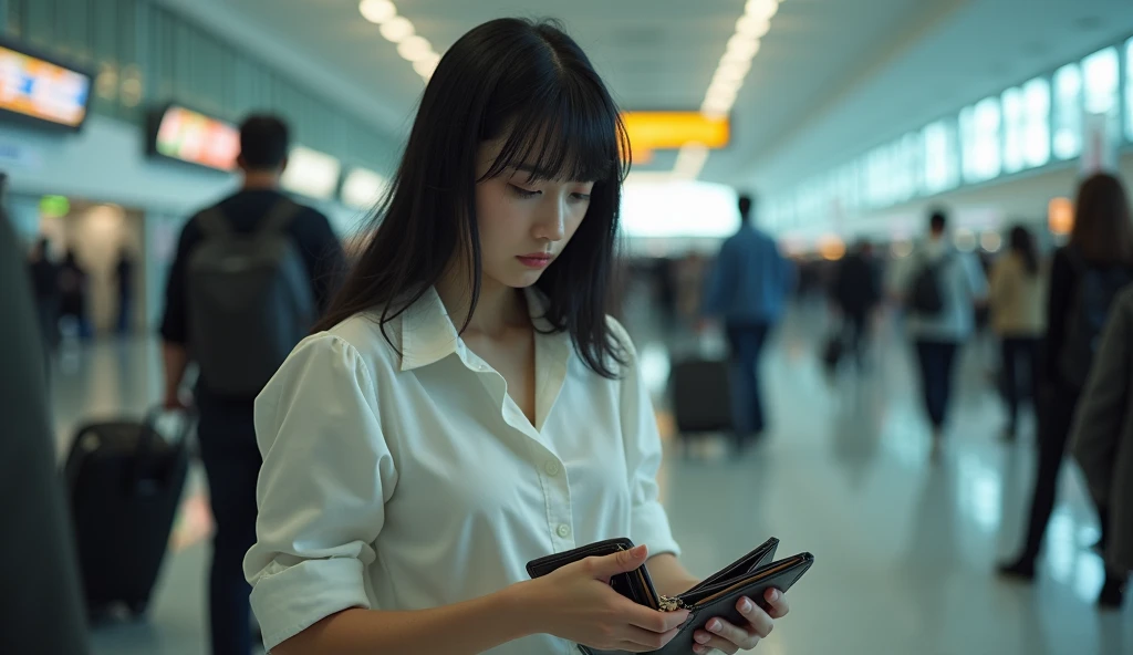 空港でスマホを見ている様子の女風ユーザーの画像