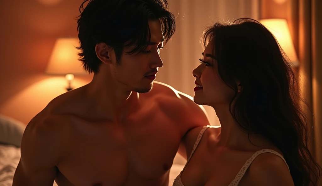 半裸で微笑み合っている女風ユーザーと女性用風俗セラピストの画像