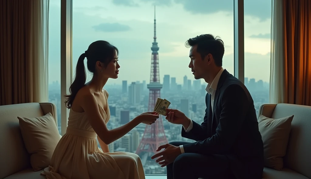 女性用風俗セラピストにお金を渡している女風ユーザーの画像