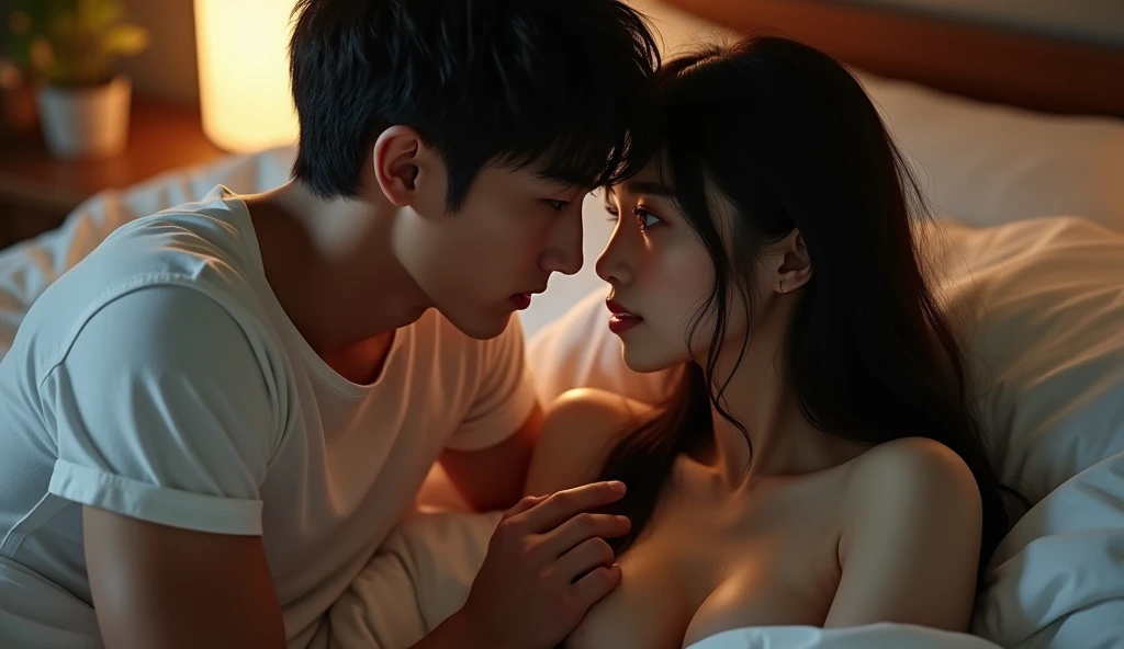 ベッドで女風ユーザーにささやきかける女性用風俗セラピストの画像