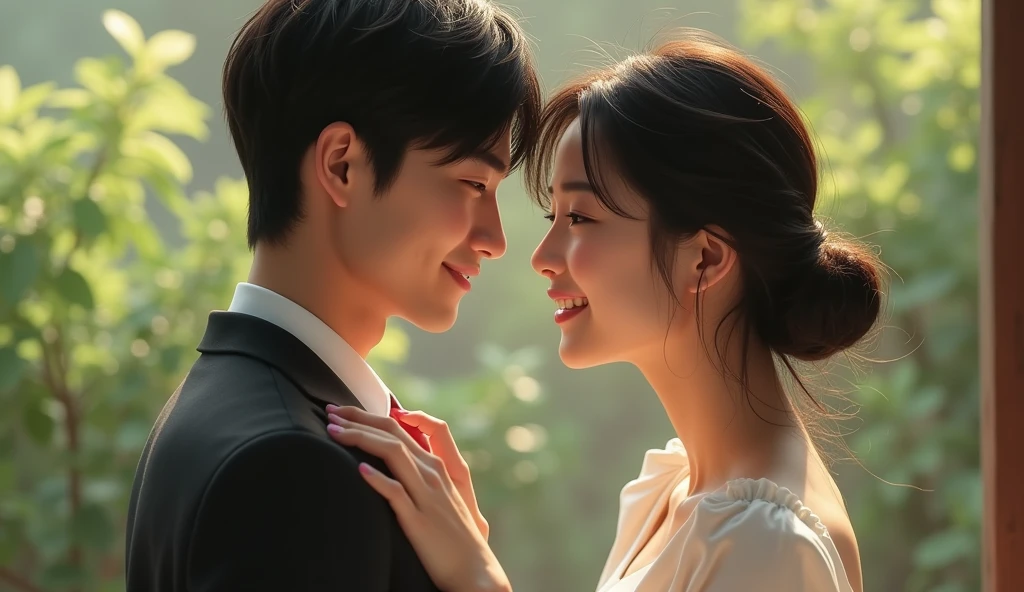 窓際で顔を寄せ合う女風ユーザーと女性用風俗セラピストの画像