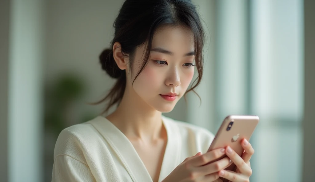 スマートフォンで口コミを書いている女風ユーザーの画像