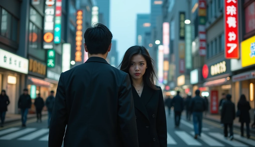 男性につきまとっている女性の画像