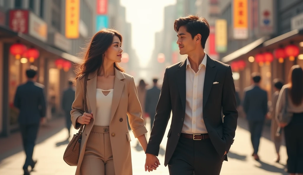 街中をデートしている女性用風俗セラピストと女風ユーザーの画像