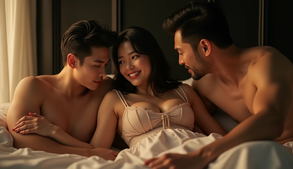 ベッドでダブルセラピストコースを楽しむ女風ユーザーの画像