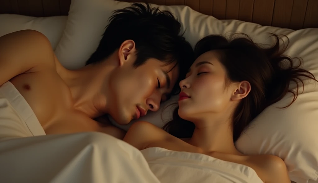 ベッドで寄り添う女風ユーザーと女性用風俗セラピストの画像