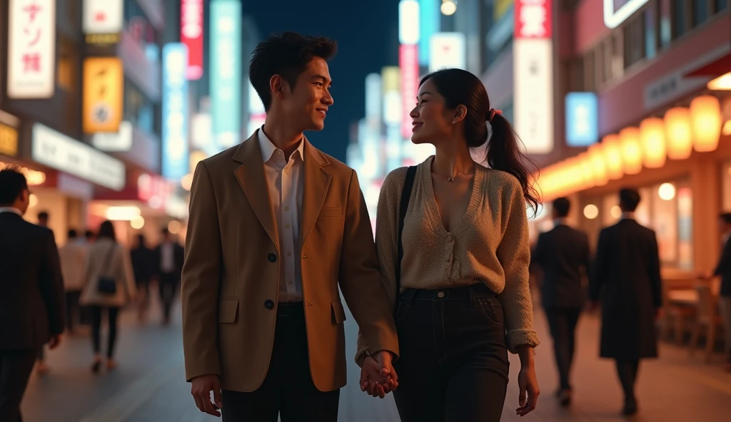 街中でデートしている女性用風俗セラピストと女風ユーザーの画像