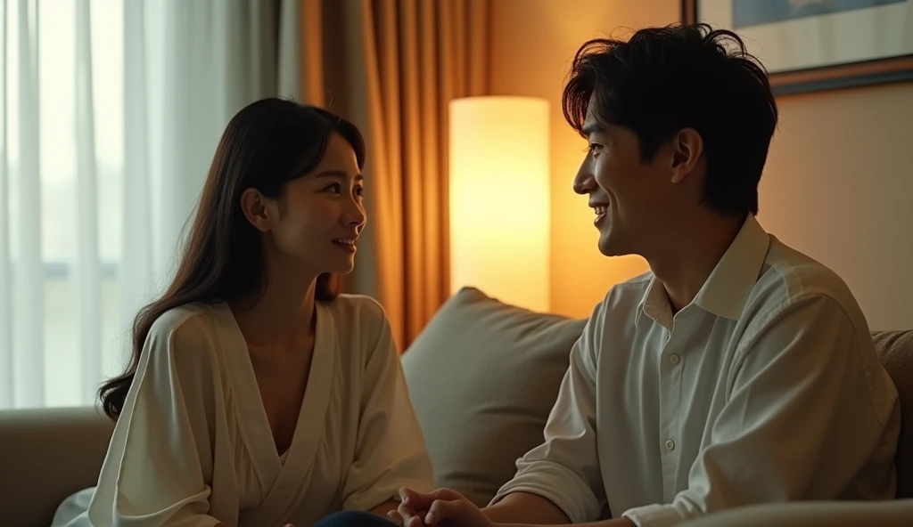 ソファで談笑している女性用風俗セラピストと女風ユーザーの画像