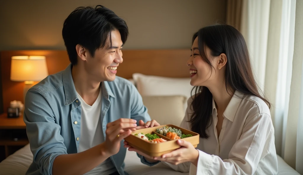 女性用風俗セラピストにお弁当を渡している女風ユーザーの画像