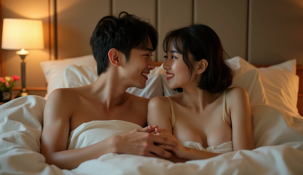 ベッドで抱き合う女風ユーザーと女性用風俗セラピスト