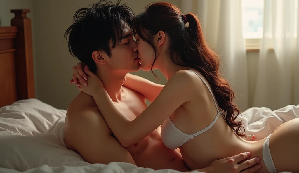 女性用風俗セラピストと女風ユーザーが抱き合いキスをしている画像