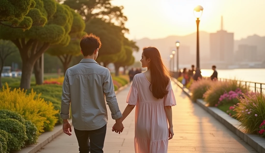 川沿いをデートしている女性用風俗セラピストと女風ユーザーの画像