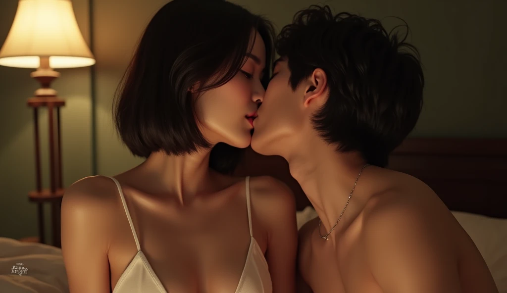 ベッドでキスをする女風ユーザーと女性用風俗セラピスト