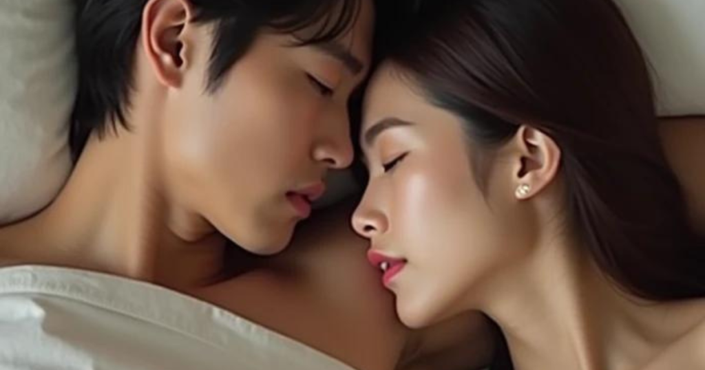 女性用風俗セラピストと女風ユーザーが添い寝をしている画像